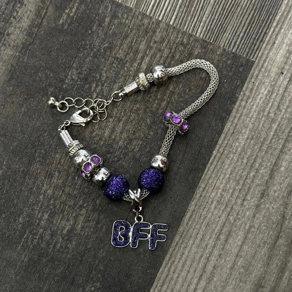 justice bff purple silver metal beaded bracelet